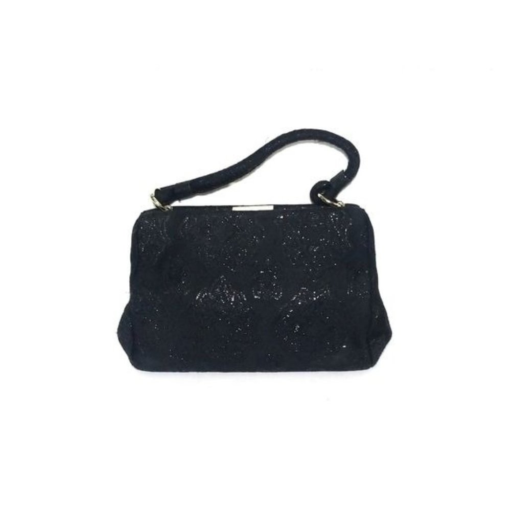 Banana Republic Black Embroidered Kiss Lock Evening Mini Bag